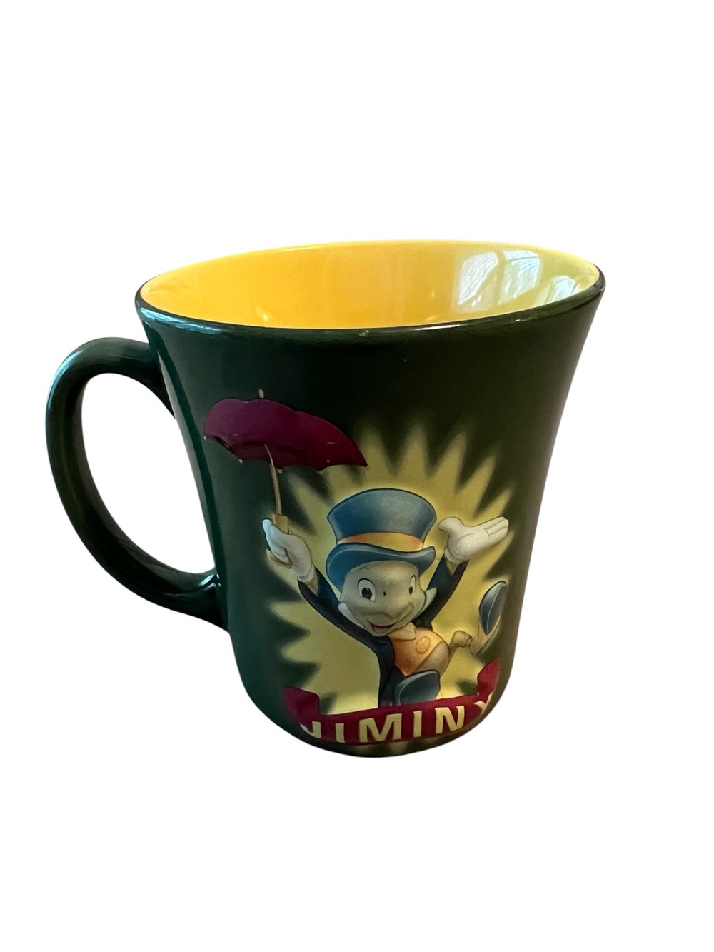 Disney Store Jiminy Cricket from Pinocchio Coffee Mug with Yellow Interior
